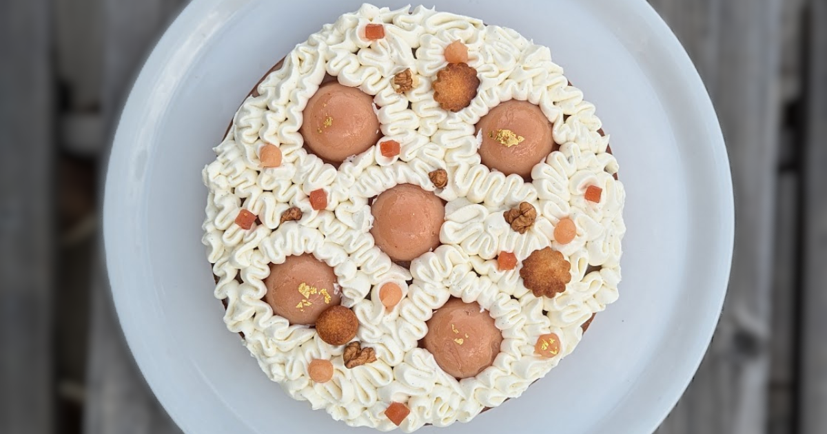 Tarte coing ganache chocolat blanc<br />
Papilles Pâtisserie
